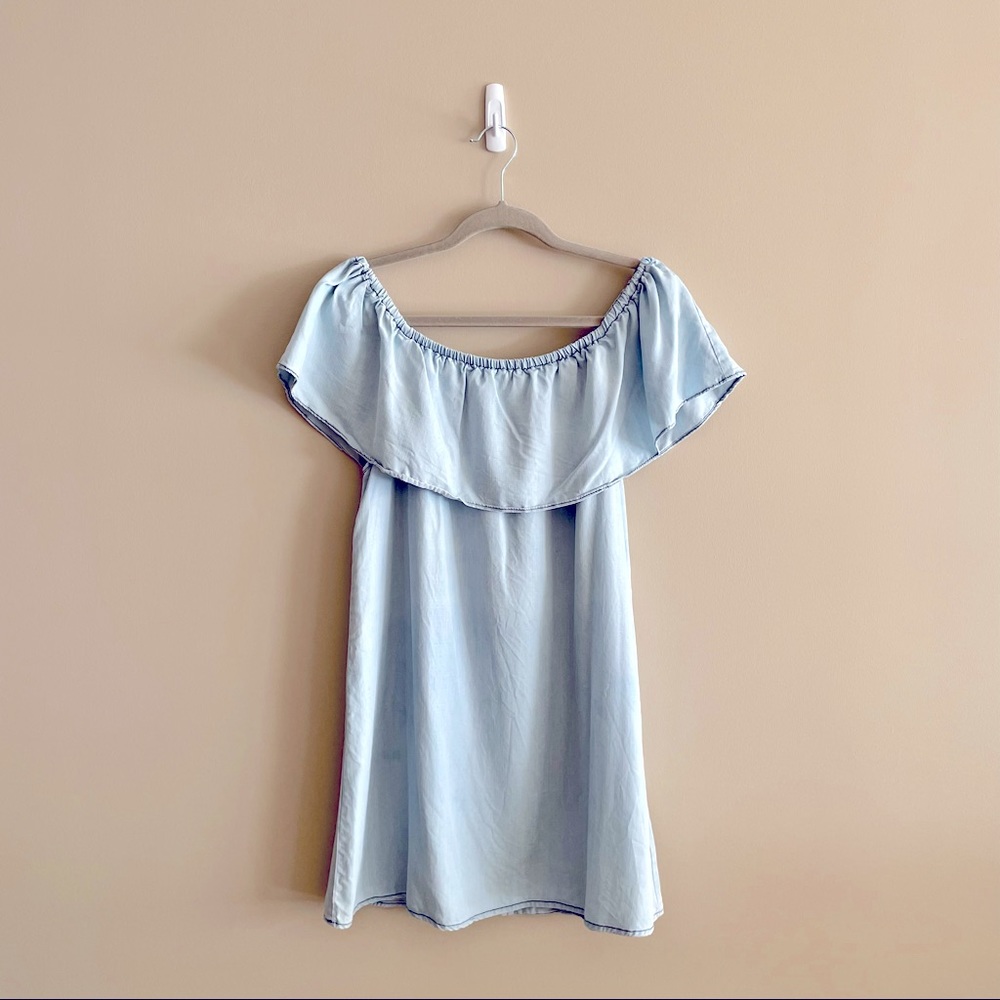 BB Dakota Light Blue Off-Shoulder Ruffle Dress